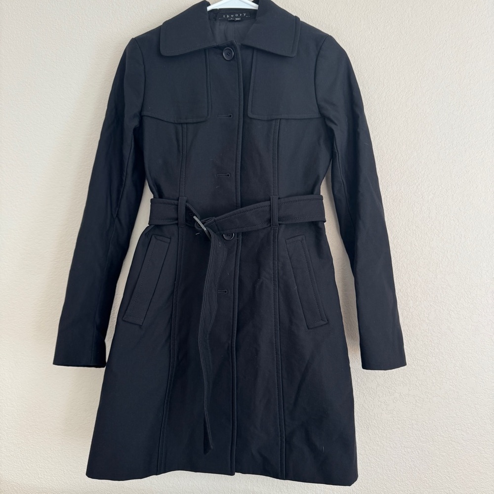 Theory Black Trench Coat with persephone Black Trench Coat size petite